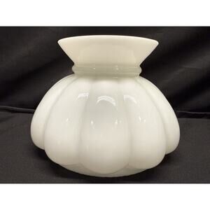 B & P opal White milk glass Melon shade style student Lamp Shade hand blown 6”
